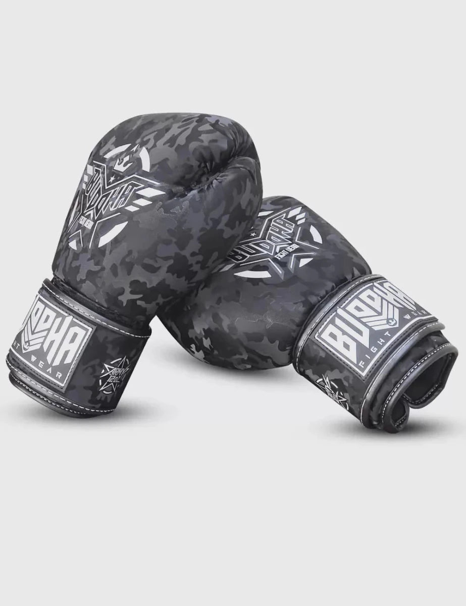 Gants de Boxe Army noir - Boxe Anglaise - Kickboxing - BUDDHA - Niveau Intermédiaire et Débutant - FIGHTWATCH